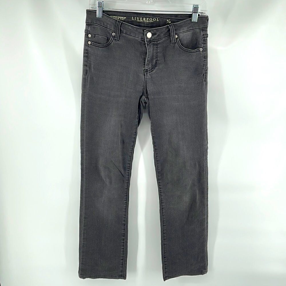 Liverpool washed out black grey gray jeans denim pants straight leg mid rise 4